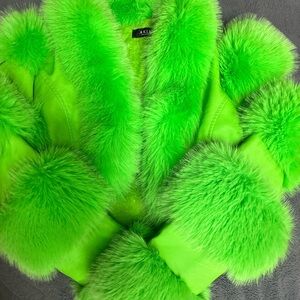 AKIRA Neon Green Faux Fur Jacket
